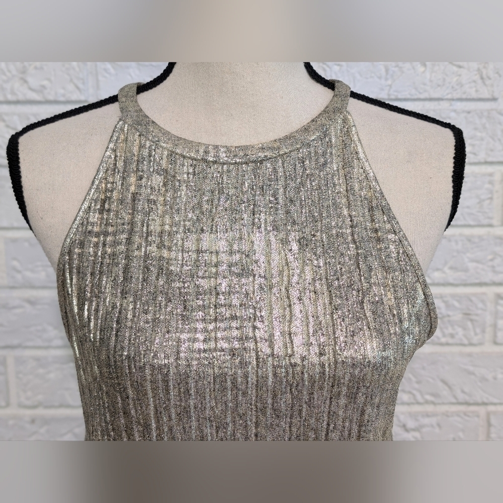 Anthropologie Moulinette Soeurs Shine On Metallic Tank Top S High Neck Stretchy - Picture 7 of 12